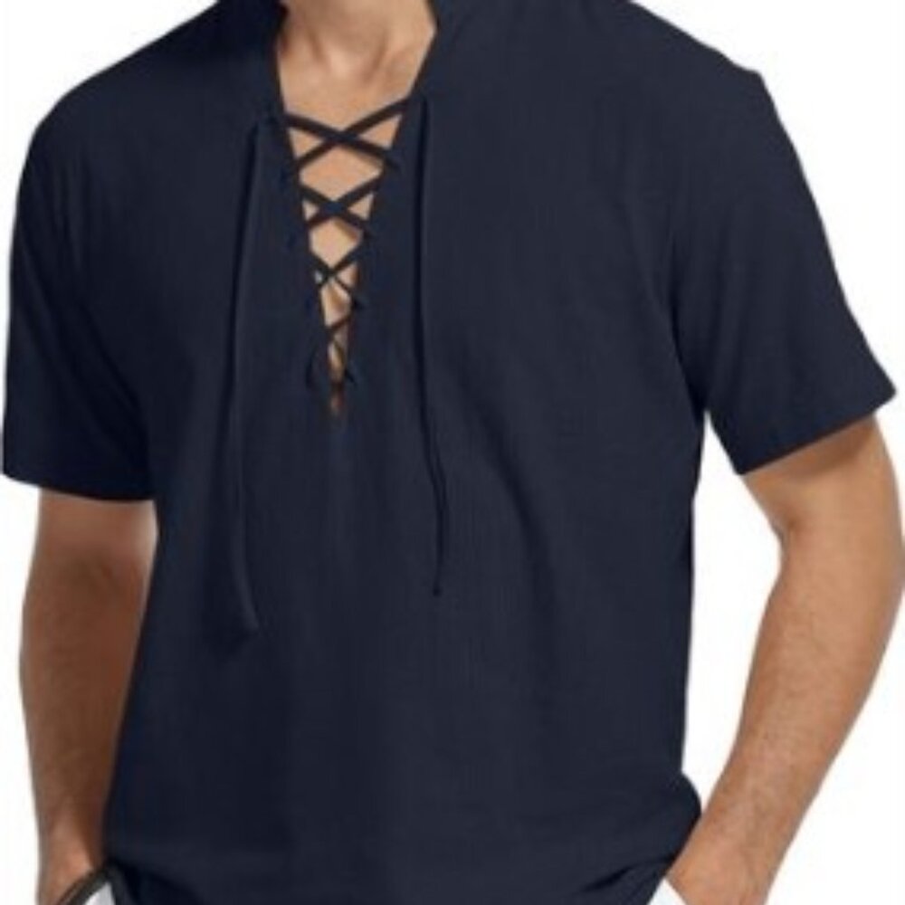 MEN'S COTTON LINEN SHIRT SHORT SLEEVE